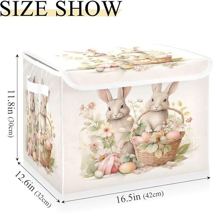 senya Easter Baskets Collapsible Storage Bins with Lids, Easter Bunny Rabbit Storage Boxes Clothes Baskets for Organizing