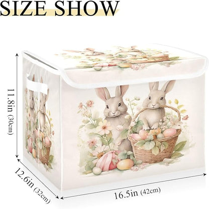 senya Easter Baskets Collapsible Storage Bins with Lids, Easter Bunny Rabbit Storage Boxes Clothes Baskets for Organizing