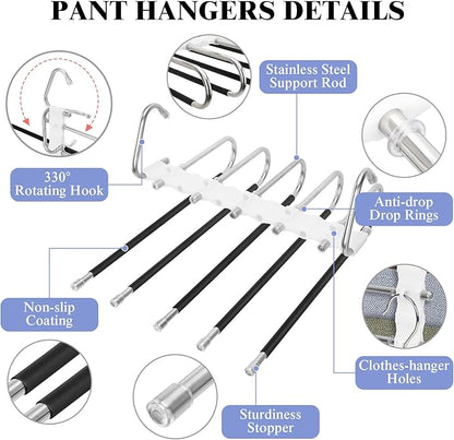 SANLIKE 2 Pack 5 Layers Pants Hangers Space-Saving Stainless Steel Closet Hangers 20pcs Fixed Clips Non-Slip Multi-Functional Pants Rack Two Hanging Modes for Trousers Jeans Leggings Scarf Skirts