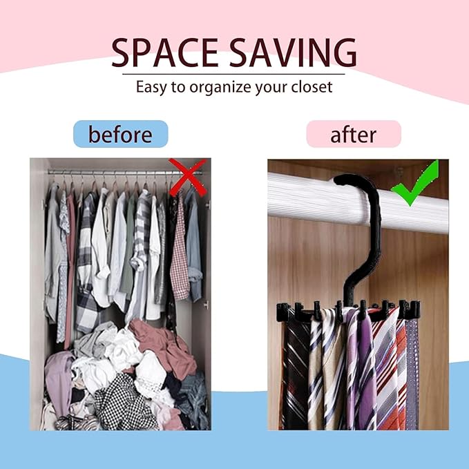 Circular Tie Hanger Updated Twirl Tie Rack Adjustable Twirl Tie Rack Tie Belt, Multipurpose Organizer for Closet Storage(Black)