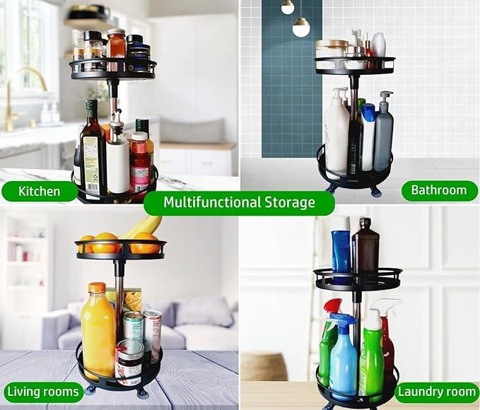 Lazy Susan Organizer 2 Tier 9"x 10" heigh 16" Metal Rotating Spice Rack Two Tier Turntable Organizer for Kitchen Pantry Cabinet Countertop, Tabletop, Bathroom Storage Black