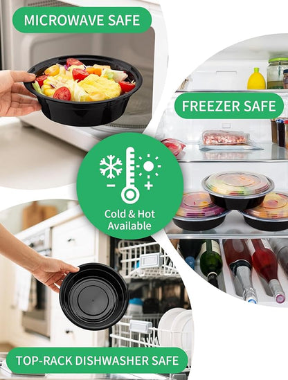 UMT Plastar 32 oz Round Meal Prep Bowls with Lids, 50 Pack BPA-Free To Go Food Containers, Microwave Freezer Dishwasher Safe, Round Food Storage Containers for Meal Prep Takeout