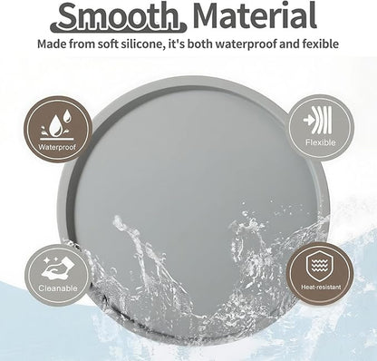 Silicone Bathroom Tray, 9" Round Grey Vanity Organizer – Decorative Countertop Tray for Soap, Candle, Perfume, Kitchen & Coffee Table