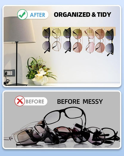 MaxGear Sunglasses Organizer Wall Mount, 2-Pack Acrylic Eyewear Display Holder with 14 Slots, Sunglasses Storage, Includes Adhesive Tape & Screws, Wall Mounted Shelf for Closet, Cabinet, Iridescent