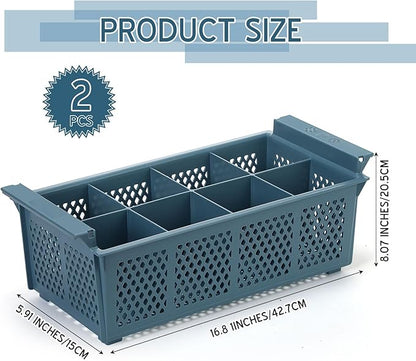 Yungyan 2 Pcs 8 Slot Plastic Cutlery Basket 16.81 x 8.07 x 5.91 Inches Dishwasher Flatware Basket with Handle Utensil Holder for Knives, Forks, Spoons, Silverware Commercial Dishwasher(Blue)
