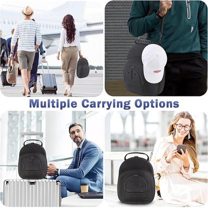 Hat Travel Case, Hard Hat Carrier Organizer with Clip & Glasses Storage, Holds 6 Baseball Caps for Home/Travel - Black