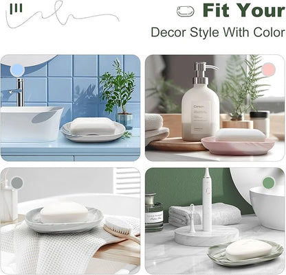 Elegant Ceramic Soap Dish for Shower with Unique Marble Texture, Decorative Bar Soap Holder for Bathroom & Kitchen, Easy Clean Versatile Cute Oval Soap Dishes for Soap Bars, Jewelry, Sponge