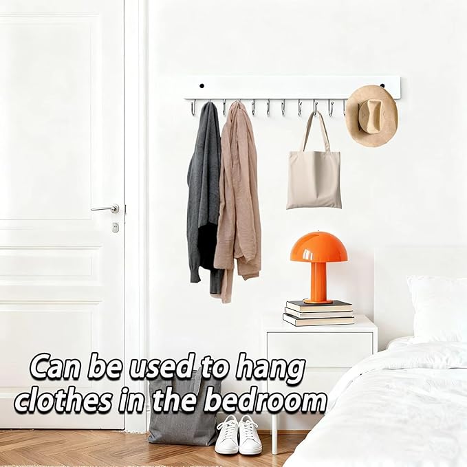 2 PCS White Hanging Jewelry Organizer, Wooden Wall Mounted Necklace Holder with 28 Hooks, Jewelry Display Hangers, Coat Rack Belt Organizer for Bags, Ties, Keys(White)