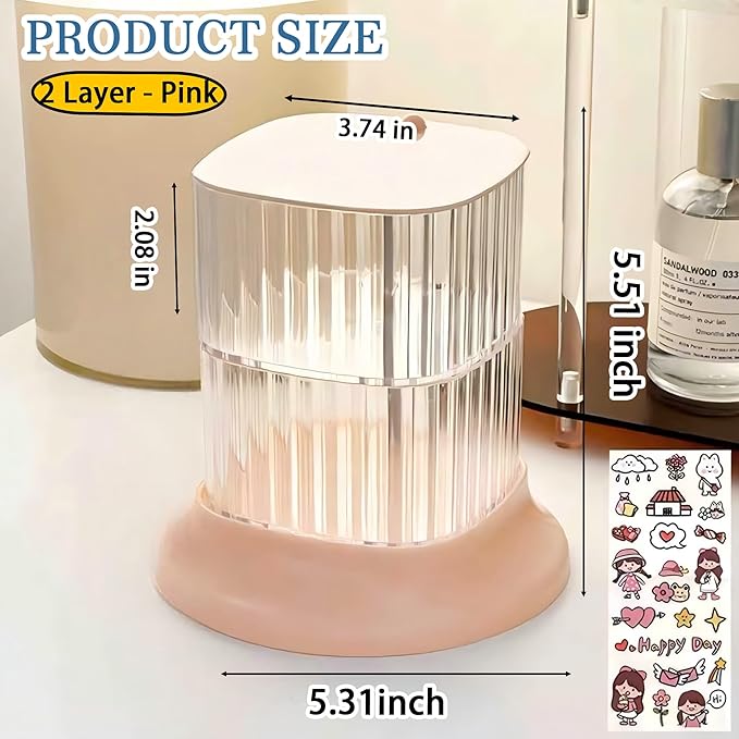 Hair Accessory Organizer, 2-Layer Rotating Clear Hair Tie Organizer for Hair Clips, Headbands, Hair Ties, Earring, Necklace, Ring, Jewelry Boxes & Organizers for Girls & Women (2 Layer-Pink)