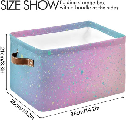 Bolaz Large Storage Basket Unicorn Background with Rainbow Foldable Storage Box Organizer Bins with Handles for Bedroom Home Office