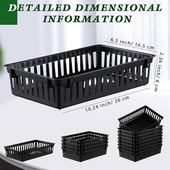 Wenqik 24 Pcs Plastic Storage Baskets for Classroom Organizing Small Pantry Storage Bins Rectangular Tray for Back to School Household Toys Classroom Bedrooms, Kitchens Countertops(Black)