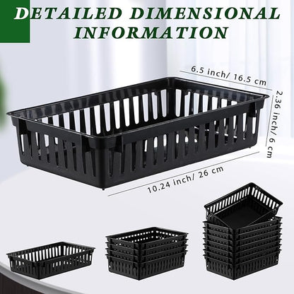 Wenqik 24 Pcs Plastic Storage Baskets for Classroom Organizing Small Pantry Storage Bins Rectangular Tray for Back to School Household Toys Classroom Bedrooms, Kitchens Countertops(Black)