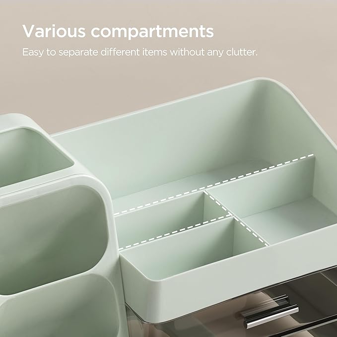 HBlife Makeup Organizer with Brush Holder for Vanity, Large Plastic Bathroom Countertop Organizer Skin Care Storage, Easy to Store Lipsticks, Nail Polishes, Perfumes, Eyeshadow Palettes, Green