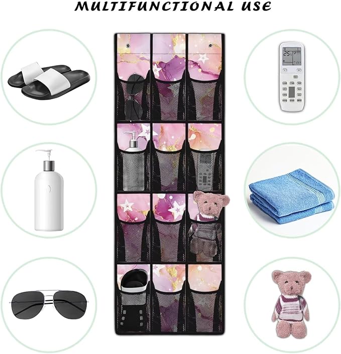 Marble Over The Door Shoe Organizer,12 Compartment Breathable Mesh Pocket Over the Door Hanging Shoe Organizer,Closet Shoe Organizer,Large Men's and Women's Shoe Organizer
