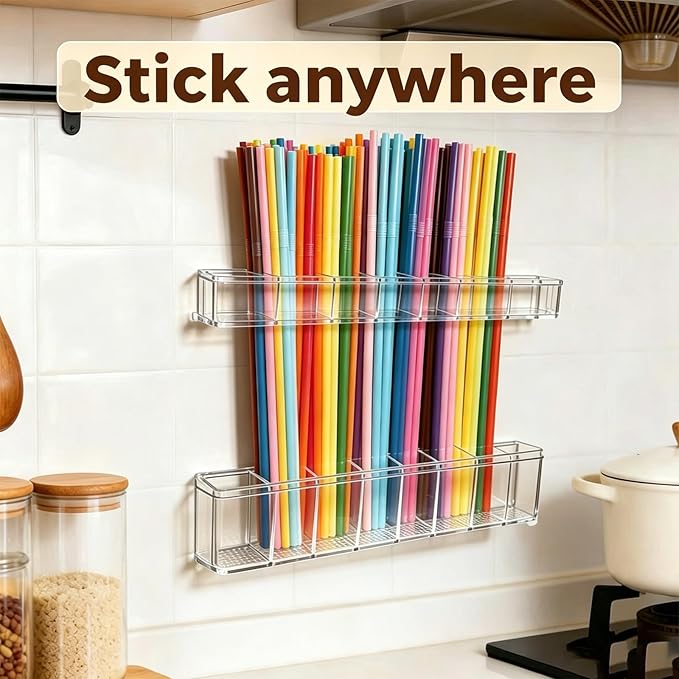 9.8 inch double-layer removable and washable Large Acrylic Cabinet Straw Holder Organizer with Traceless Nano Adhesive – Space-Saving Storage Rack for Cabinet Door, Clear Straw Cabinet Holder