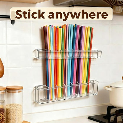 9.8 inch double-layer removable and washable Large Acrylic Cabinet Straw Holder Organizer with Traceless Nano Adhesive – Space-Saving Storage Rack for Cabinet Door, Clear Straw Cabinet Holder