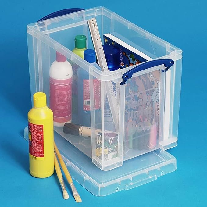 Really Useful Box 19 Liter Plastic Stackable Storage Container w/Snap Lid & Built-in Clip Lock Handles for Home & Office Organization, Clear (5 Pack)