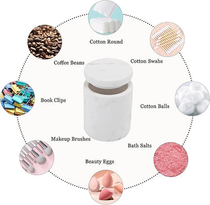 Natural Marble Canister, Cotton Swab Holder with Lid, High Capacity Bathroom Qtip Holder Storage for Cotton Swab, Floss Picks, Makeup Pad, Bath Salt, Jazz White(NS020)