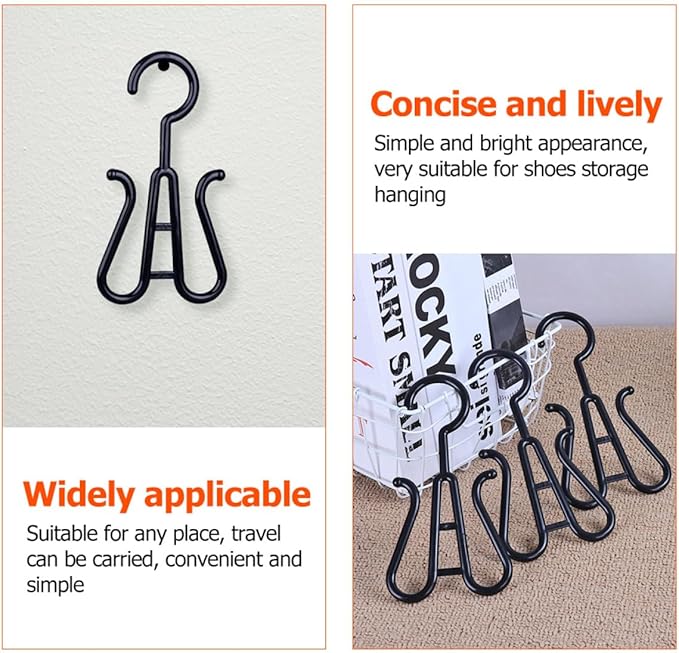 SEWACC 10-pcs Black Plastic Shoe Hanging Organizer Hooks Slipper Drying Rack Closet Boot Hangers for Home Dorm Storage