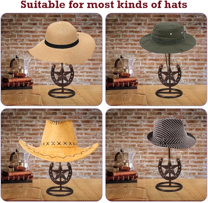 Cowboy Hat Rack Cowboy Hat Stand, Hat Display, Western Horseshoe Decor, Desk Hat Stands for Fedora, Sun Hats,Straw Hats, Cowboys Gifts for Men (2 Pack Red Bronze)