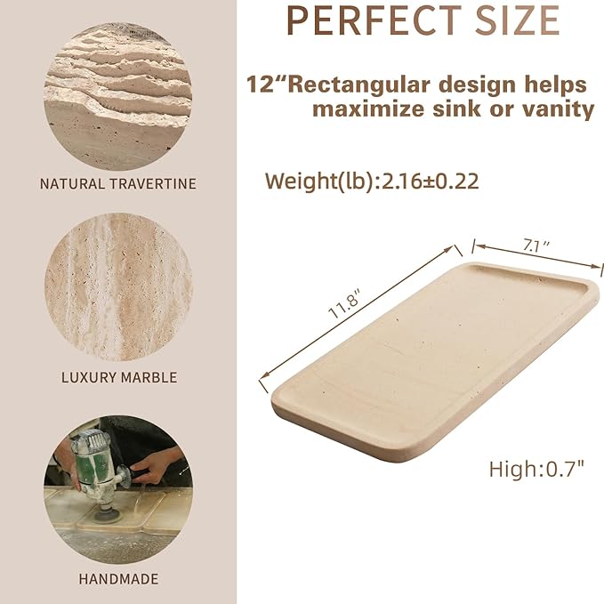 Limetsone Absorbent Vanity Tray for Bathroom Counter-12 X7 Decorative Tray for Perfume, Candles, Stone Jewelry Dish Tray