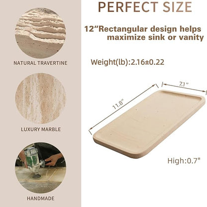 Limetsone Absorbent Vanity Tray for Bathroom Counter-12 X7 Decorative Tray for Perfume, Candles, Stone Jewelry Dish Tray