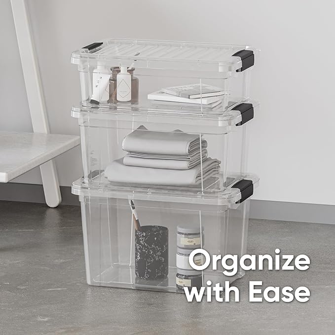 Superio 7.4 Quart Clear Plastic Storage Bin with Lid, Non-Toxic, BPA Free, Odor Free, Organizer Storage Box, Stackable Plastic Tote for Home, Garage, School, and Office, 10 Pack