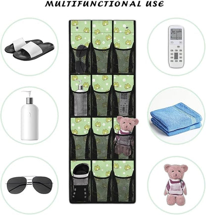 12-Compartment Over The Door Storage Bag, Waterproof Oxford Fabric Dirt-Resistant and Perfect for Organizing Household Items Efficiently, Cartoon Frogs