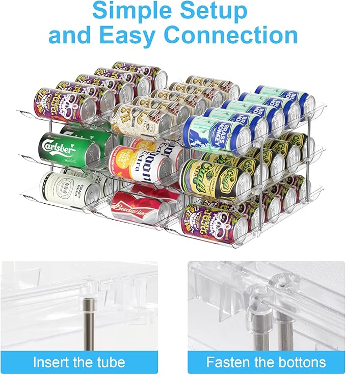Can Organizer for Pantry,Can Holders for Pantry and Fridge,Automatic Rolling,Stackable Canned Food Organizer and Storage for Kitchen Cabinet Countertop Refrigerator Organization,3 Sets 3 Tiers