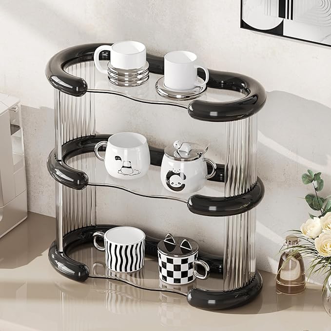 SYNCVIBE 3 Tier Bathroom Countertop Organizer Perfume Display Tray for Dresser Makeup Organizer Shelf for Vanity Bathroom Storage Perfume Tray Home Storage Holder for Skincare (Black, Oval)