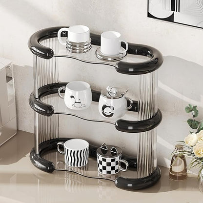 SYNCVIBE 3 Tier Bathroom Countertop Organizer Perfume Display Tray for Dresser Makeup Organizer Shelf for Vanity Bathroom Storage Perfume Tray Home Storage Holder for Skincare (Black, Oval)