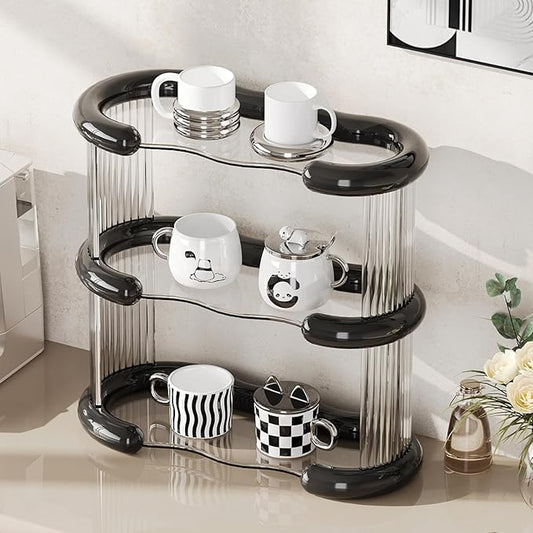SYNCVIBE 3 Tier Bathroom Countertop Organizer Perfume Display Tray for Dresser Makeup Organizer Shelf for Vanity Bathroom Storage Perfume Tray Home Storage Holder for Skincare (Black, Oval)