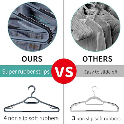 Extra Non Slip Plastic Clothes Hangers 30 Pack, with Sure Grip Rubber, 360 Degree Swivel Hook, Space Saving (Steel Blue/Cool Grey)