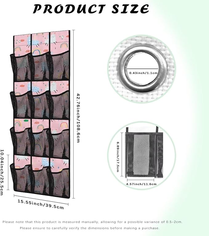 Pink Door Hanger Organizer 12 Pockets Shoe Holder Hanger for Living Room Cute Alpaca Over The Door Shoe Organizer Space Saving Wall Hanging Storage for Closet
