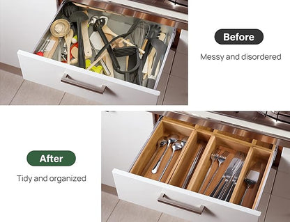 Kootek 8 Pcs Bamboo Drawer Organizer Utensil Tray Kitchen Storage Box 4-Size Versatile Dividers Cutlery Holders Bins Containers for Flatware Kitchen Utensils