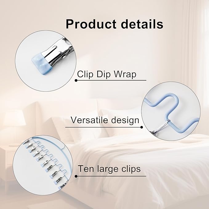 Legging Organizer for Closet,Metal Wave Design Pants Hanger with 10 Clips 7 Hooks, Closet Storage for Pants, Skirts, Hats (Blue, 2Pack)