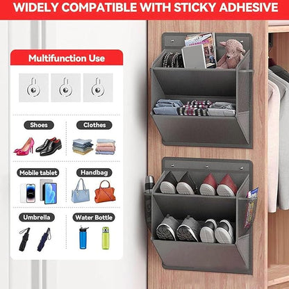 Wall Hanging Shoe, Over the Door Shoe Rack with Adhesive Hooks,Narrow Space Saving Closet Organizers for (Gray)