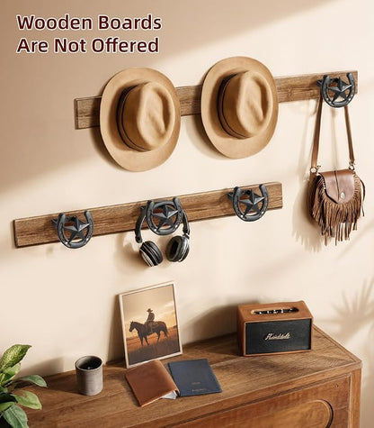 Cowboy Hat Organizer Wall Mount, 6 Pack Cowboy Hat Rack, Bridle Hook for Tack Room, Metal Horseshoe Hook, Horseshoe Decor, Western Hat Hook for Wall, Hat Holder for Entryway Closet, Western Gifts