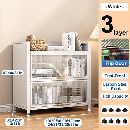 3-Tier Bread Rack & Coffee Station - Microwave Storage Organizer with Transparent Flip Switch Door, Ideal for Kitchen, Home, Office, Pantry, Garage (Gray, 60cm/24in)