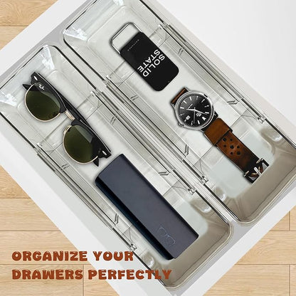 Expandable Straw Organizer Drawer Holder for Cabinet，Deep Drawer Organizer Kitchen Cabinet Organizer detachable compartments Fits for Stanley Long Straw(Transparent