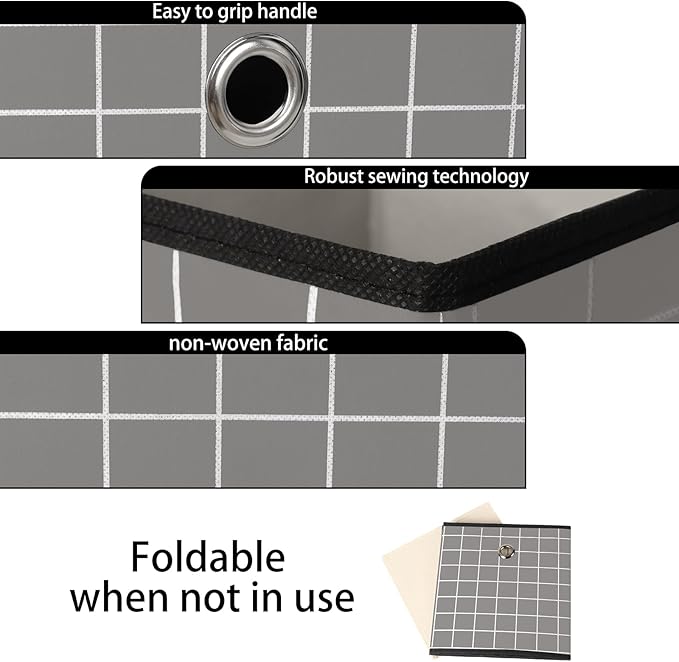Foldable Storage Cubes Bins,11 Inch Cloth Storage Cube Fabric Storage Box Cubes Organizer Baskets with Dual Handles for Home Organizer Set of 3 (Grey grid)