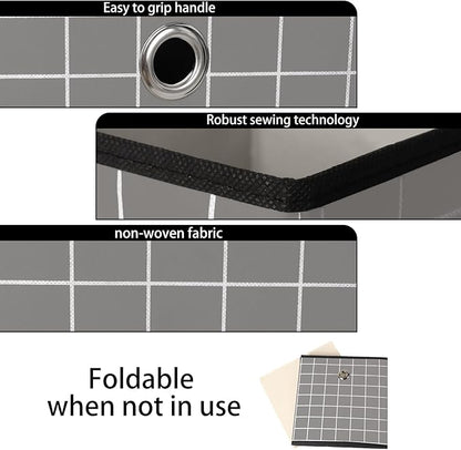 Foldable Storage Cubes Bins,11 Inch Cloth Storage Cube Fabric Storage Box Cubes Organizer Baskets with Dual Handles for Home Organizer Set of 3 (Grey grid)