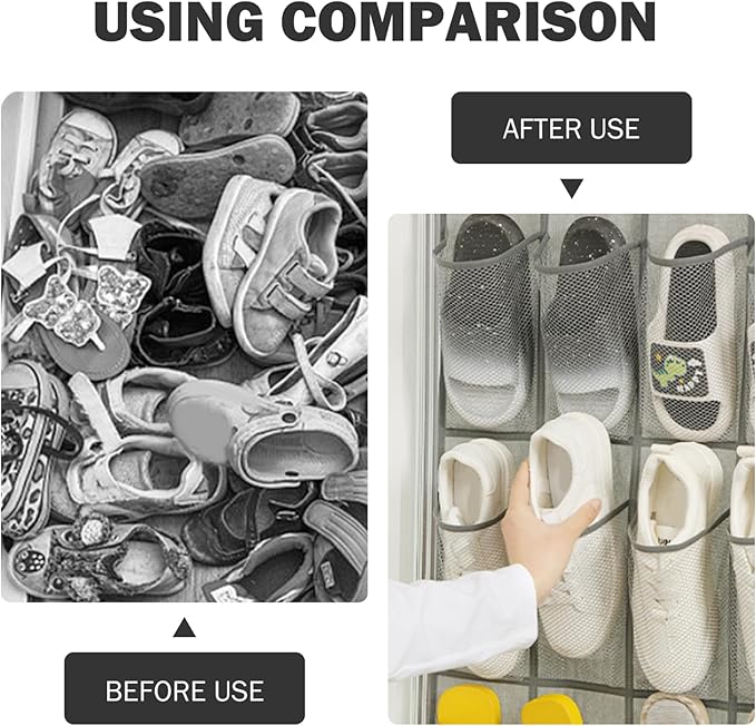 Shoe Hanger for Door 24 Mesh Pocket over the Door Shoe Organizer Space Saving Hanging Storage Holder with Hooks 64x19 Inch White