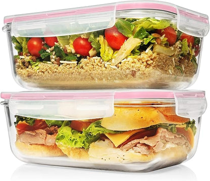 Razab 4 PC 1860ml / 63 Oz / 8 Cups Large Glass Food Storage Containers with Lids - Glass Meal Prep Containers for Roasting & Storing Leftover, Lunch Container with Lids, Microwave & Oven Safe