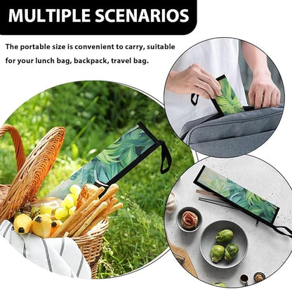 COEQINE Hawaii Style Utensil Holder Green Leave Cutlery Pouch Metal Straws Case With Handle Portable Travel Accessories Work Travel Barbecue，Coconut Tress Tropical Pattern