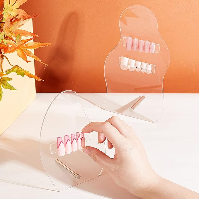 PH PandaHall 2 Sets Nail Art Display Board, 50pcs False Nail Tips Sample Display Acrylic Nail Practice Board Fingernail Display Polish Stands Showing Holder for Nail Art Design Display Manicure Tool