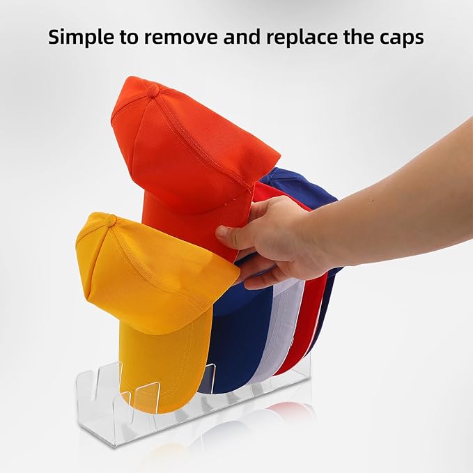 Hat Stand for Baseball Caps, 2 Pack Hat Storage for 14 Baseball Caps, No Install Hat Acrylic Holder, Hat Racks for Baseball Caps Display and Organizer for Bedroom, Closet, Dresser