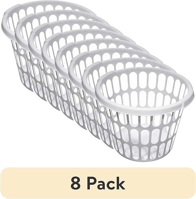 (8 pack) Adult 1-Bushel Round Laundry Basket, White