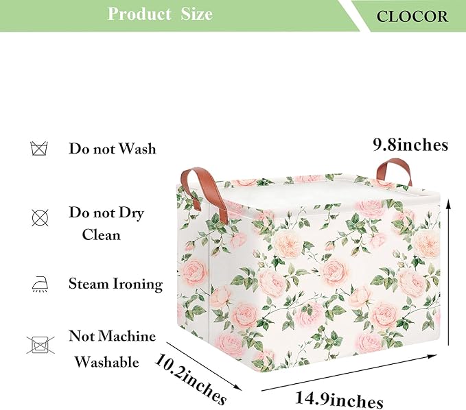 CLOCOR Rectangular Storage Basket Empty,Gift Basket,Waterproof Storage Bin with Handles,Room Decor(Watercolor Rose)