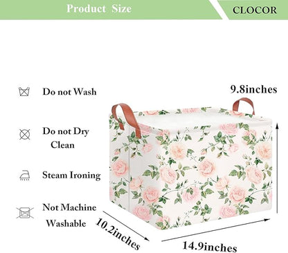 CLOCOR Rectangular Storage Basket Empty,Gift Basket,Waterproof Storage Bin with Handles,Room Decor(Watercolor Rose)